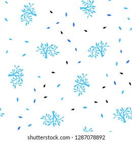 Light BLUE vector seamless natural pattern with leaves, branches. Leaves, branches in natural style on white background. Texture for window blinds, curtains.