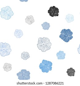 Light BLUE vector seamless natural backdrop with flowers. Abstract illustration with flowers in doodles style. Design for textile, fabric, wallpapers.