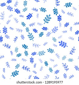 Light BLUE vector seamless natural background with leaves, branches. Leaves, branches in natural style on white background. Design for textile, fabric, wallpapers.