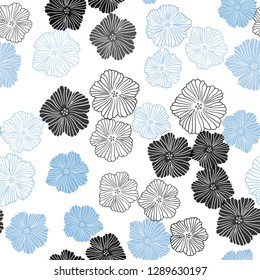 Light BLUE vector seamless natural artwork with flowers. Colorful illustration in doodle style with flowers. Pattern for design of fabric, wallpapers.
