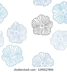 Light BLUE vector seamless natural backdrop with flowers. Illustration with colorful abstract doodle flowers. Texture for window blinds, curtains.