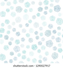 Light BLUE vector seamless natural backdrop with flowers. Illustration with colorful abstract doodle flowers. Pattern for design of fabric, wallpapers.
