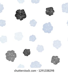 Light BLUE vector seamless natural pattern with flowers. Glitter abstract illustration with flowers. Design for wallpaper, fabric makers.