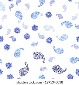 Light BLUE vector seamless natural background with leaves and flowers. Leaves, flowers in natural style on white background. Texture for window blinds, curtains.