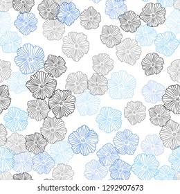 Light BLUE vector seamless natural pattern with flowers. Illustration with colorful abstract doodle flowers. Template for business cards, websites.