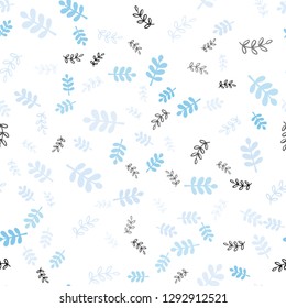 Light BLUE vector seamless natural backdrop with leaves, branches. Modern abstract illustration with leaves and branches. Texture for window blinds, curtains.