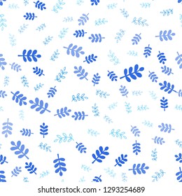 Light BLUE vector seamless natural backdrop with leaves, branches. Leaves, branches in natural style on white background. Template for business cards, websites.