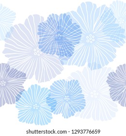 Light BLUE vector seamless natural background with flowers. Decorative design of flowers on white background. Design for textile, fabric, wallpapers.