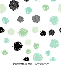 Light BLUE vector seamless natural pattern with flowers, leaves. Leaves and flowers with gradient on white background. Pattern for design of fabric, wallpapers.