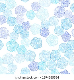 Light BLUE vector seamless natural background with flowers. Flowers with gradient on white background. Pattern for design of fabric, wallpapers.