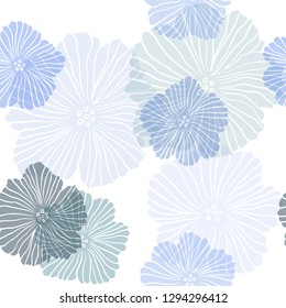 Light Blue vector seamless natural backdrop with flowers. Colorful illustration in doodle style with flowers. Texture for window blinds, curtains.