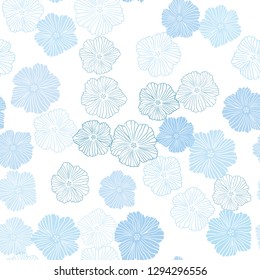 Light BLUE vector seamless natural artwork with flowers. Colorful illustration in doodle style with flowers. Design for wallpaper, fabric makers.