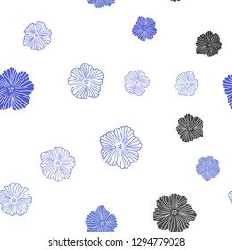 Light BLUE vector seamless natural background with flowers. Colorful illustration in doodle style with flowers. Pattern for design of fabric, wallpapers.