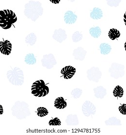 Light BLUE vector seamless natural backdrop with flowers, leaves. Colorful illustration in doodle style with leaves, flowers. Design for textile, fabric, wallpapers.