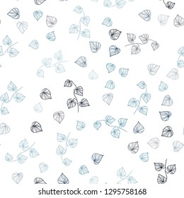 Light BLUE vector seamless natural pattern with leaves. A vague abstract illustration with leaves in doodles style. Pattern for design of window blinds, curtains.