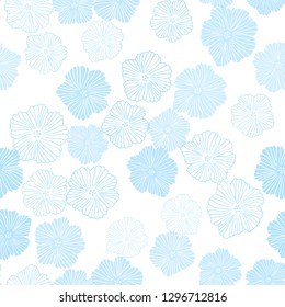 Light BLUE vector seamless natural pattern with flowers. Flowers in natural style on white background. Design for textile, fabric, wallpapers.