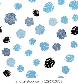 Light BLUE vector seamless natural artwork with flowers, leaves. Brand new colored illustration with leaves and flowers. Template for business cards, websites.