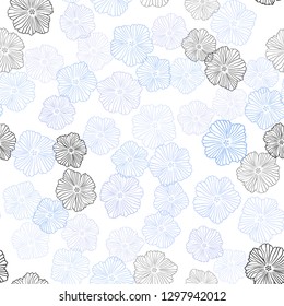 Light BLUE vector seamless natural backdrop with flowers. Colorful illustration in doodle style with flowers. Texture for window blinds, curtains.
