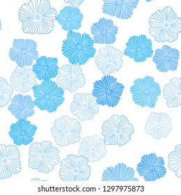 Light BLUE vector seamless natural pattern with flowers. Shining colored illustration with flowers. Design for wallpaper, fabric makers.