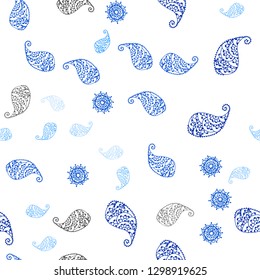 Light BLUE vector seamless natural artwork with leaves and flowers. Brand new colored illustration with leaves and flowers. Template for business cards, websites.