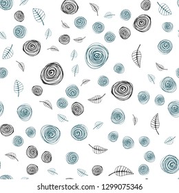 Light BLUE vector seamless natural pattern with leaves and flowers. Doodle illustration of leaves and flowers in Origami style. Template for business cards, websites.
