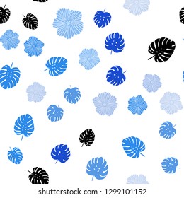 Light BLUE vector seamless natural artwork with flowers, leaves. Doodle illustration of leaves and flowers in Origami style. Design for wallpaper, fabric makers.