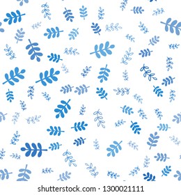 Light BLUE vector seamless natural background with leaves, branches. Sketchy doodles on white background. Design for textile, fabric, wallpapers.