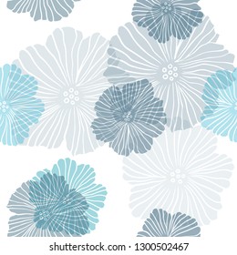 Light BLUE vector seamless natural backdrop with flowers. Abstract illustration with flowers in doodles style. Texture for window blinds, curtains.