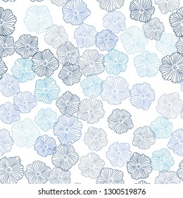Light BLUE vector seamless natural background with flowers. Flowers with gradient on white background. Design for textile, fabric, wallpapers.