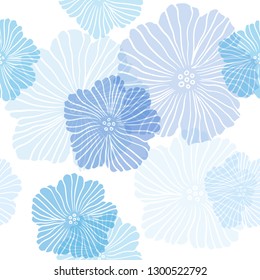 Light BLUE vector seamless natural artwork with flowers. Decorative design of flowers on white background. Template for business cards, websites.
