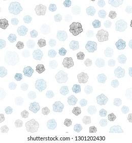 Light BLUE vector seamless natural background with flowers. Illustration with colorful abstract doodle flowers. Pattern for design of fabric, wallpapers.