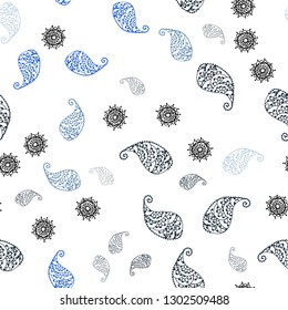 Light BLUE vector seamless natural artwork with leaves and flowers. Shining colored illustration with leaves and flowers. Design for wallpaper, fabric makers.