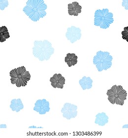 Light BLUE vector seamless natural artwork with flowers. Flowers in natural style on white background. Texture for window blinds, curtains.