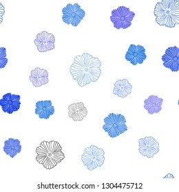 Light BLUE vector seamless natural artwork with flowers. Flowers in natural style on white background. Pattern for trendy fabric, wallpapers.
