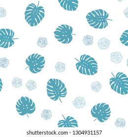 Light BLUE vector seamless natural backdrop with flowers, leaves. Creative illustration in blurred style with leaves, flowers. Design for wallpaper, fabric makers.