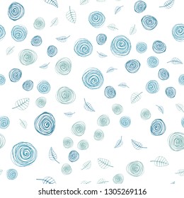 Light BLUE vector seamless natural pattern with leaves and flowers. Glitter abstract illustration with leaves and flowers. Texture for window blinds, curtains.