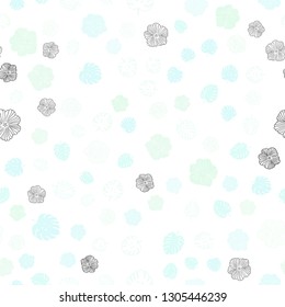 Light BLUE vector seamless natural artwork with leaves, flowers. Illustration with doodles on abstract template. Pattern for design of fabric, wallpapers.