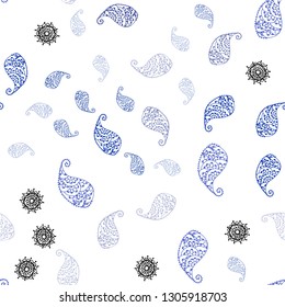 Light BLUE vector seamless natural backdrop with leaves and flowers. Leaves and flowers with gradient on white background. Design for textile, fabric, wallpapers.