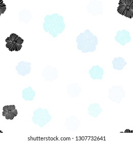 Light BLUE vector seamless natural background with flowers. Abstract illustration with flowers in doodles style. Texture for window blinds, curtains.
