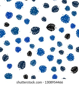 Light BLUE vector seamless natural artwork with leaves. Colorful illustration in doodle style with leaves. Design for wallpaper, fabric makers.