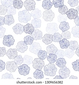 Light BLUE vector seamless natural backdrop with flowers. Modern abstract illustration with flowers. Pattern for trendy fabric, wallpapers.