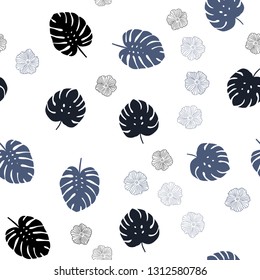 Light BLUE vector seamless natural artwork with flowers, leaves. Glitter abstract illustration with leaves and flowers. Design for textile, fabric, wallpapers.