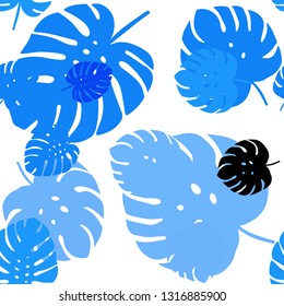 Light BLUE vector seamless natural pattern with leaves. New colorful illustration in doodle style with leaves. Texture for window blinds, curtains.