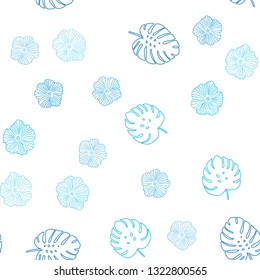 Light BLUE vector seamless natural backdrop with flowers, leaves. Creative illustration in blurred style with leaves, flowers. Design for wallpaper, fabric makers.