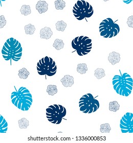 Light BLUE vector seamless natural background with flowers, leaves. Brand new colored illustration with leaves and flowers. Pattern for design of fabric, wallpapers.