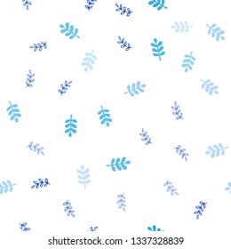 Light BLUE vector seamless natural artwork with leaves. Shining colored illustration with leaves in doodle style. Template for business cards, websites.