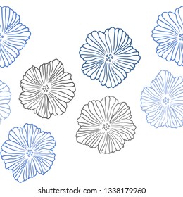 Light BLUE vector seamless natural artwork with flowers. Glitter abstract illustration with flowers. Texture for window blinds, curtains.