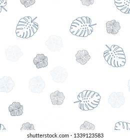 Light BLUE vector seamless natural artwork with flowers, leaves. Leaves and flowers with gradient on white background. Pattern for design of fabric, wallpapers.