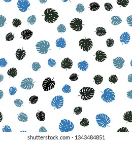 Light BLUE vector seamless natural pattern with leaves. Doodle illustration of leaves in Origami style with gradient. Texture for window blinds, curtains.