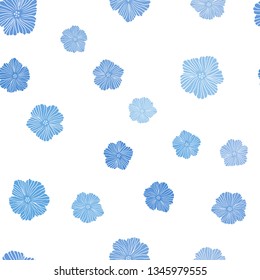 Light BLUE vector seamless natural background with flowers. An elegant bright illustration with flowers. Texture for window blinds, curtains.
